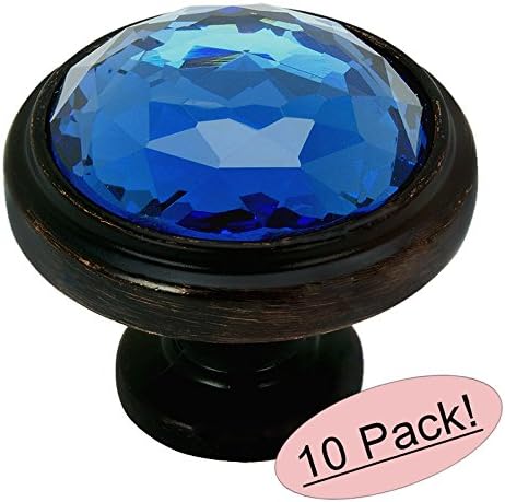 10 Pack - Cosmas 5317ORB-BL Oil Rubbed Bronze Cabinet Hardware Round Knob with Blue Glass - 1-1/4" Diameter