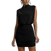 GOBLES Women's Sexy Sleeveless Mock Neck Elastic Waist Mini Cocktail Party Dress
