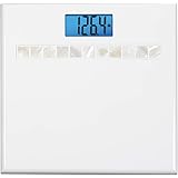 InstaTrack Digital Bathroom Scale in High-Gloss Sleek White Design with Extra Large Blue Backlight Display – Accurately Measu
