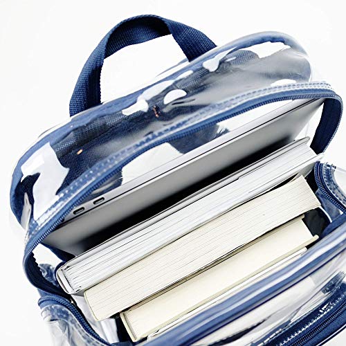 Heavy Duty Clear Bookbag Durable Plastic Transparent Clear Backpack Military Nylon Bottom (Medium, Blue)