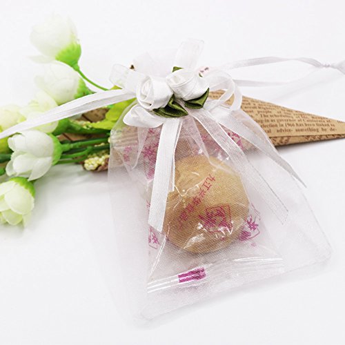 SumDirect 3.9x4.7 Inches Sheer Organza Wedding Favor Gift Bags White Rose Drawstring Pouches, Pack of 50 - Thumbnail 6