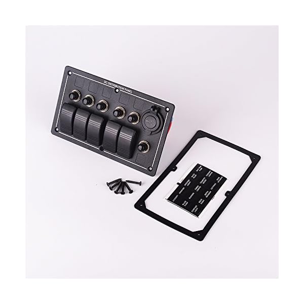 Iztoss-Waterproof-5-Gang-Aluminum-LED-Rocker-Switch-Panel-Power-Socket-Marine-Boat