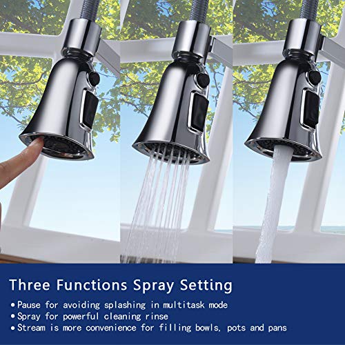 SonTiy Commercial Kitchen Faucets with Pull Down Sprayer, Single Handle Single Hole Pull Out Kitchen Faucet Chrome, High Arc Spring Kitchen Sink Faucets