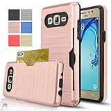 Galaxy On5 Case With HD Screen Protector,[Card Slots Holder][Not Wallet] Hard Plastic PC TPU Soft Hybrid Shockproof Heavy Duty Protective Holster Case For Samsung Galaxy On5/G550 KC2 Rose Gold