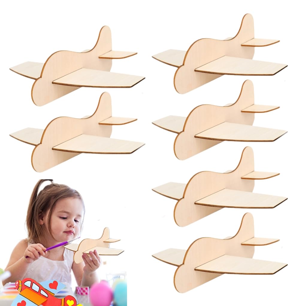 MSPEBEC Wooden Airplane Craft Kit - 6 Pieces - DIY Wooden Figures for Kids - Unisex - Miniatures - All Seasons