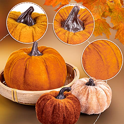 Whaline 12 Pcs Artificial Fall Pumpkins 3 Sizes Orange Brown Khaki Mini Pumpkins Foam Pumpkins Centerpiece for Autumn Autumn Harvest Action