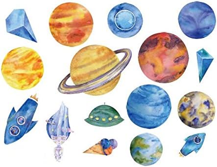 SanerLian Waterproof Temporary Fake Tattoo Stickers Watercolor Blue Planet Rocket Earth Set of 2