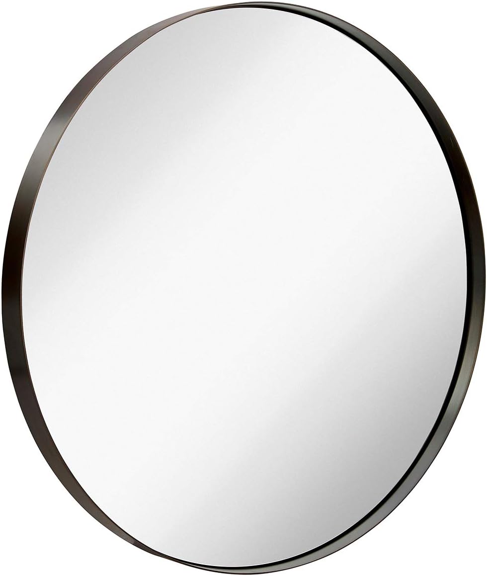 Hamilton Hills Contemporary Brushed Metal Black Wall Mirror | Glass Panel Brushed Black Framed Rounded Circle Deep Set Design (18" Round): Home & Kitchen