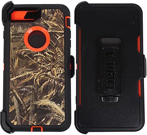 Heavy Duty Impact Rugged with Built-in Screen Protector Camouflage Protective Case Cover with Clip for Apple iPhone 8(Orange-Grass-Camo)