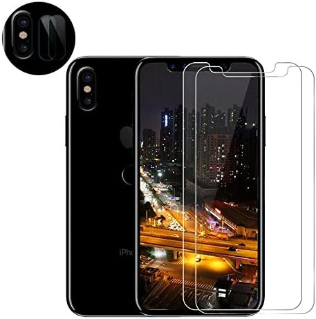 2 Pcs iPhone X Screen Protector Tempered Glass Case Friendly for Apple iPhone X / 10 +2pcs Rear Camera Lens Protector by ZLXC
