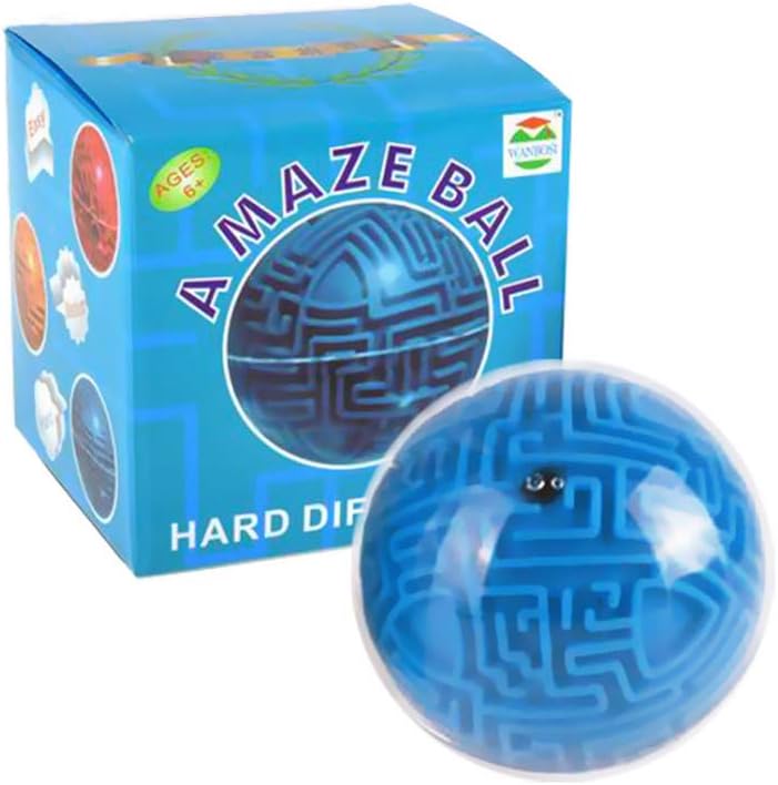 NiceButy Mini 3D Magic Maze Puzzle Ball Cube Game Earth Ball Volume Maze Toy Brain Teaser Game Learning Education Educational Toy Gift Blue (Difficulty Difficulty)