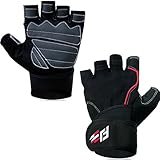 FIT JAB Weight Lifting Gym Gloves with Wrist Wraps with Anti-Slip Corrugated Technology for Powerlifting, Weight Training, Crossfit,Premium Quality for Men & Women-1 Year Warranty (guantes para Gym)