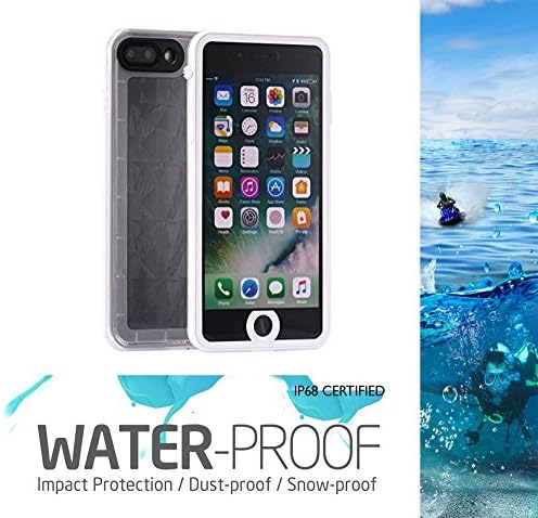 iPhone 7 Plus 5.5" Waterproof Case REDPEPPER Full-Sealed 360° Waterproof Cover 6.6ft/2M IP68 Underwater Housing Shockproof Dustproof Sensitive Touch ID w/ Clear Crystal-Pattern Back Case (5.5 White)