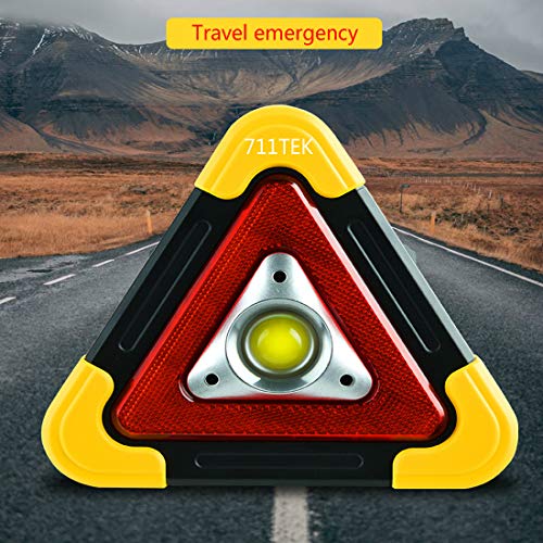 711TEK Portable LED Work Light Multi-function Triangle COB Bright Flood Light with Emergency Warning Light for Camping Hiking Fishing Car Repairing and Emergency Indoor Outdoor Use (1 Pack)