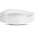 Bormioli Rocco Parma Set Of 6 Appetizer, Salad and Dessert plates, 7.75 Inch Tempered Opal Glass, Clean White, Linear & Curved Design, Dishwasher Safe, Made In Spain.