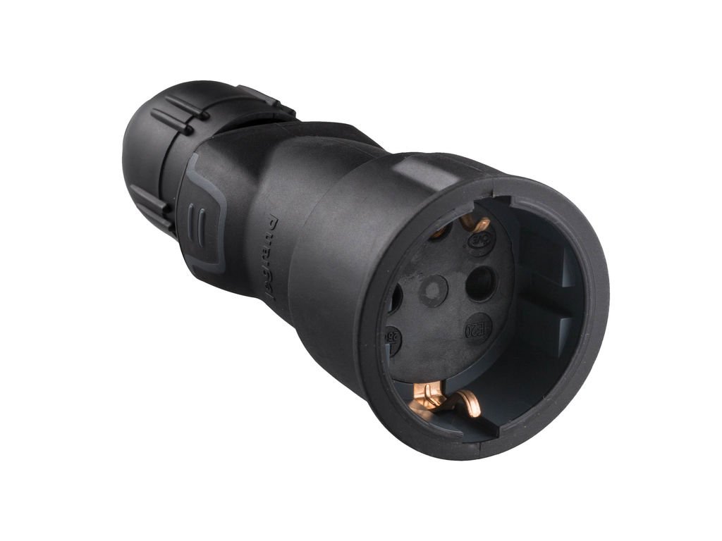 Legrand, 050341 Bases and pegs - Professional plug base with cable glands in black rubber, inlet with earth, 2-pole base+ground 16A