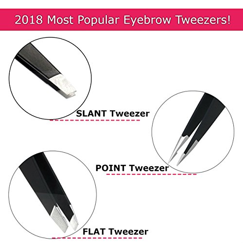 Tweezers, Best Tweezers for eyebrow, Slant Tweezers, Flat Tweezers, Pointed Tweezers, with free Precision Eyebrow Scissors for Eyebrows Ingrown Hair, Shaping,Splinters,First Aid,Facial Nose Hair