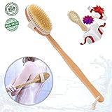 Dry Brushing Body Brush Skin Brush Natural Bristles Back Scrubber Exfoliating Massager Shower Dry/Wet Bath Brush For Men/Women Long Relax Wood Handle -Cellulite,Circulation,Skin Beauty Healthy