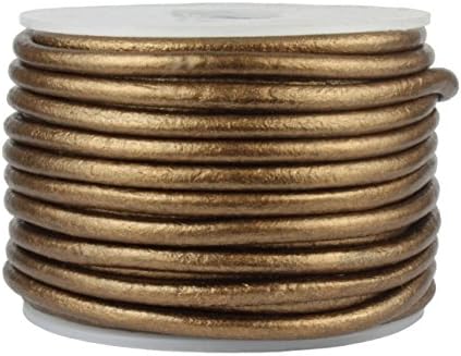 Premium Round Leather Cord, 10 Meter Spool, 3mm Metallic Bronze