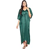 Gypsie Blu Women Plus Size Satin Silk Bottle Green Kaftan Maxi Dress Casual Confortable Kimono Caftan Nightdress Nightgown