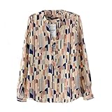 PanDaDa Women Tops Geometric Button Down Shirt Long Sleeve OL Blouse Vintage