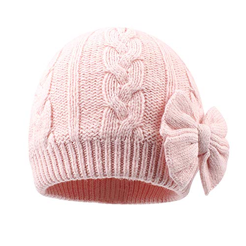 Winter Warm Knitted Baby Hat for Girls Cotton Lined Infant Toddler Girls Hat Autumn Cute Bow Classic Girls Beanie 0-6Y (Pink(Mom+Girl), L)