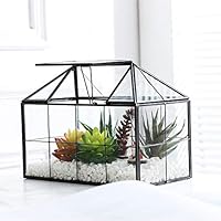 Purzest Glass Terrarium,House Shape Close Glass Geometric Terrarium Tabletop Succulent Plant Box Planter