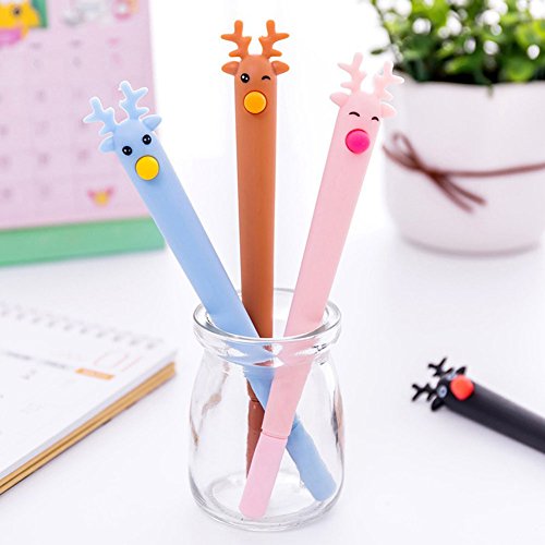 Slendima 0.5 mm Lovely Elk Design Gel Pen, Creative Cute Stationery School Office Supplies Student Gift - Black - Thumbnail 3