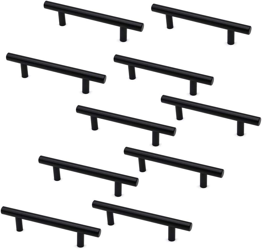 Set of 10 NUZAMAS Matt Black Cabinet Door T-Handles and Pulls, Furniture Drawer Handles, Zinc Alloy, 150mm Long