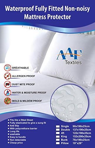 Aaf Textiles Single Waterproof Fitted Sheet Mattress Protector Non Noisy Breathable|Anti Allergy|Anti Dust Mite|Anti Sneezing|Anti Itching|Wipe off with Wet cloth