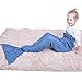 SENYANG Mermaid Tail Blanket, Mermaid Blanket for Kids Hand Crochet Snuggle Kids Mermaid Blanket for Girls, Sweet Girls Gifts for Girls Toys (Ruffle-Lake Blue)