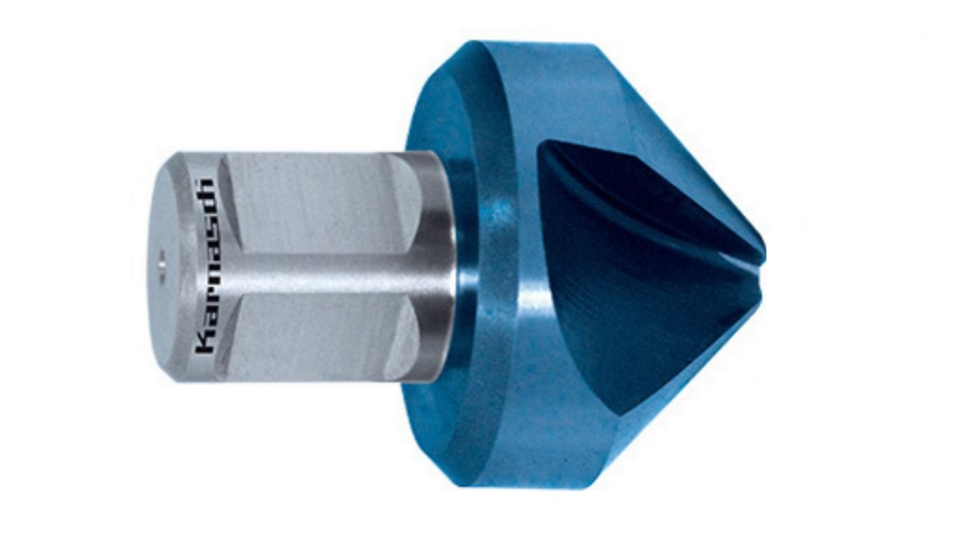 KARNASCH 201195030 Conical Countersink 90 ° with Weldon Steel Shank HSS-XE + Blue-Tech Coating, 3 Blades, 30 mm Maximum Diameter, 4 mm Mini Diameter, 47 mm Length