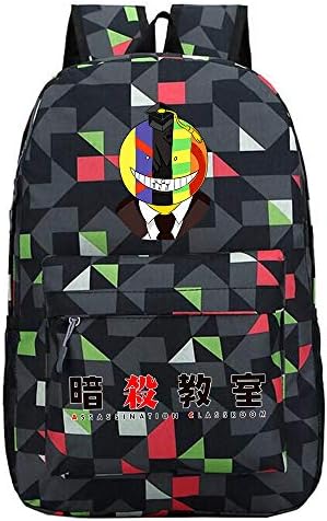 Unisex Assassination Classroom Backpacks Backpack Black Plaid School Bags Casual Anime Printed Backpack Kids Basic Daypack for Boy and Girl (Color : Black09, Size : 30 x 13 x 43cm)