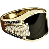 Fashion Cuban Link Chain Ring Classic Retro Color-Preserving 18K Gold Plated with Black Agate, Luxury Fashion Successful Gentleman Diamond Ring Hip Hop Ring for Men (14)