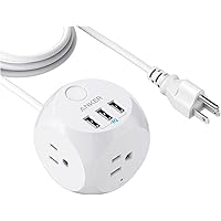 Anker PowerPort Cube USB Power Strip with 3 Outlets and 3 USB Ports, Portable Design, 5 ft Extension Cord, Overload Protection for iPhone XS/XR, Compact for Travel, Cruise Ship and Office