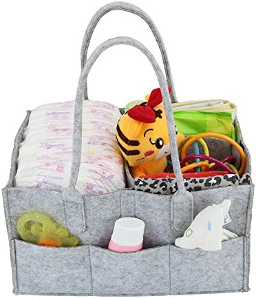 PFFY Diaper Caddy Organizer Baby Shower Basket Portable Nursery Storage Bin Car Organizer Toy Gift for Women Tote Bag Grey