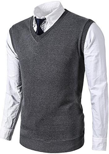 Mens Casual Slim Fit Knit Vest Sweater Grey