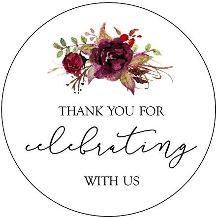 Thank You for Celebrating with Us Stickers, Burgundy Wine Flowers, Wine Burgundy Blush Flowers, Floral Stickers, Thank You Labels, Favor Stickers, Thank You for Celebrating with Us Labels