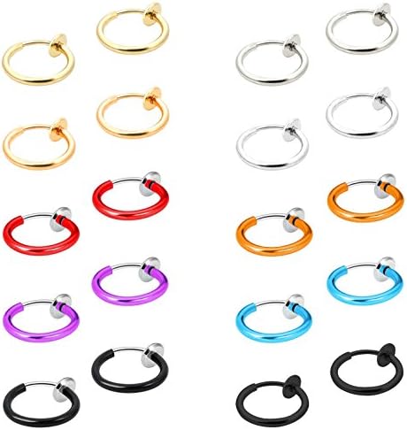 IDoy 10 Pairs Fake Nose Stud Earrings - Non Piercing Clip On Hoop Earrings - Fake Cartilage Earring