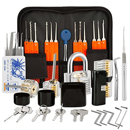 30+4 Piece Eventronic 30 Piece Lock Picking Kit, Training Tools with 4 Transparent Lock Padlocks, for Beginner and Pro Locksmiths