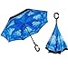 ALINK Inverted Umbrella, Reverse Folding Double Layer Inside Out Outdoor Rain Away Car Umbrella - Blue Sky