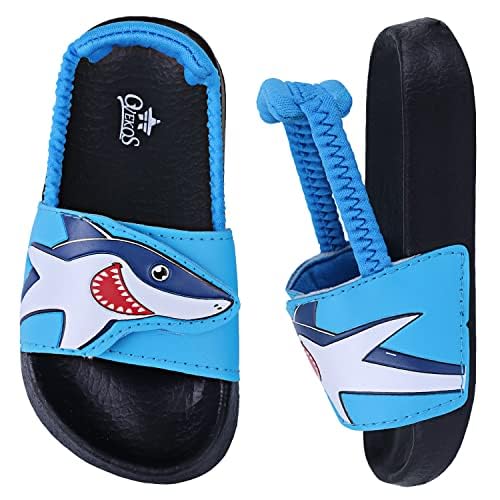 Badelatschen Kinder Jungen Badeschlappen Sommer Hausschuh rutschfest und Leicht Strand Slippers Karikatur Dusch Badeschuhe Weiche Flache Strand Sandalen 27 Blau 2