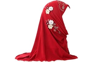JDYaoYing Girls Long Muslim Hijab with Flowers Arab Scarf Islamic One Piece Head Scarf for 2-6 Years Kids