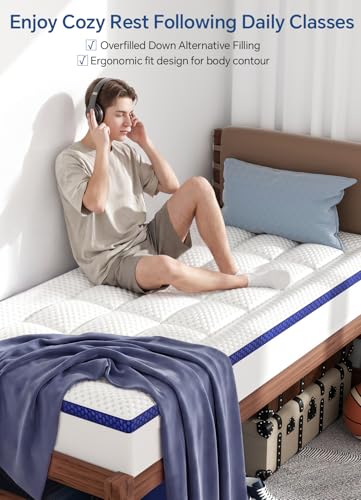Dorm Room Essentials Twin XL Mattress Topper for Students Back to School | Viscose Derived from Bamboo, Soft Topper for Pressure Relief with Elastic Deep Pockets, Shredded Memory Foam Filling