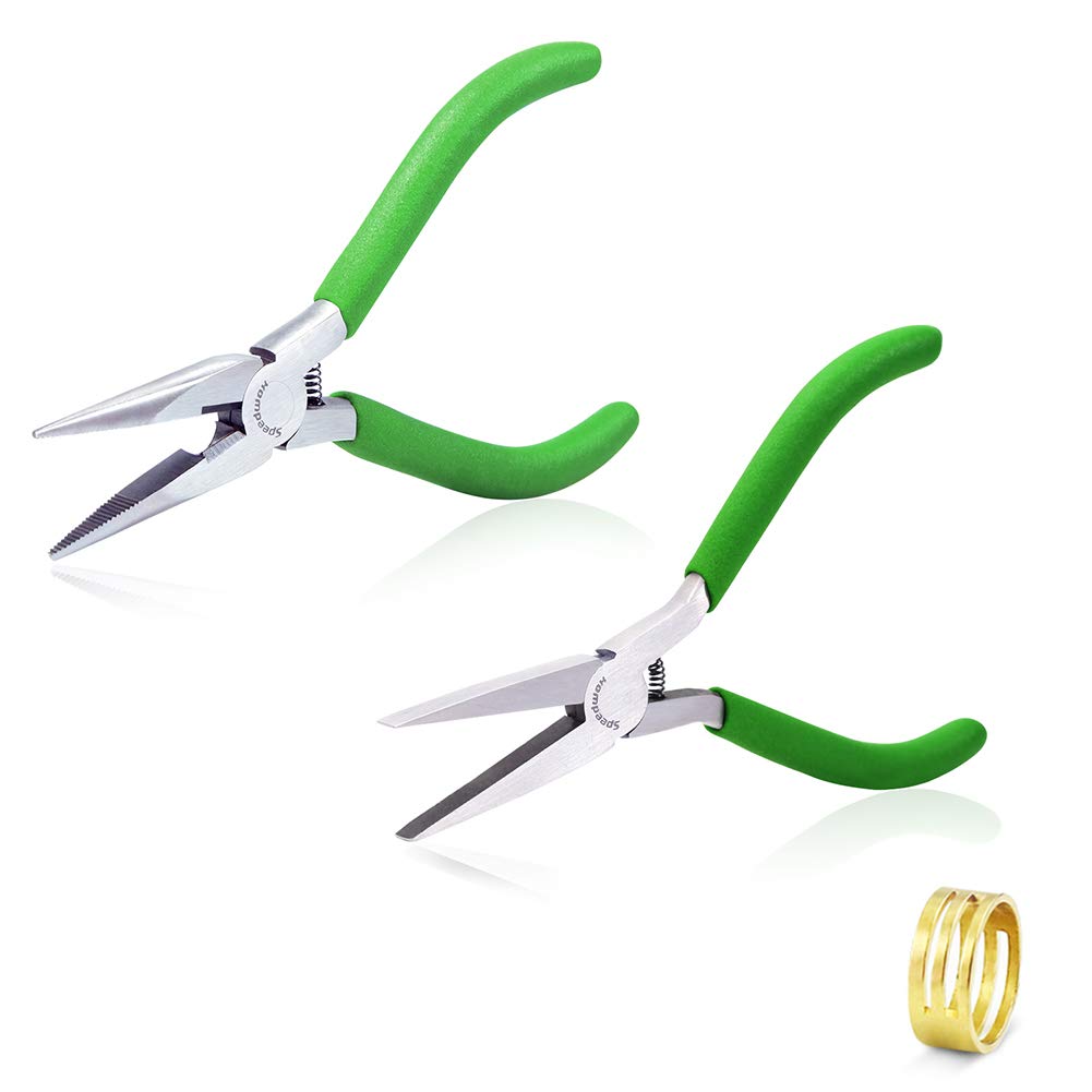 SPEEDWOX Micro Long Nose Plier 5.5 Inches Flat Nose Pliers Smooth Jaws 5 Inches 2 Pcs Set Plier for Jewelry Making with Jump Ring Opener Mini Precision Wire Craft Hand Tools