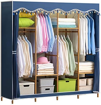 シンプルさ 服ワードローブロッカーキャンバス4 ハンギングオーガナイザーストレージ竹衝立棚ベッドルーム