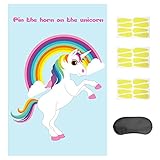 Pin The Horn On The Unicorn Party Game for Kids Birthday Party Decorations Rainbow Unicorn Party Supplies Magical Gold Glitter Horns Party Favor Games Girls Unicorn Gift with Eye Mask