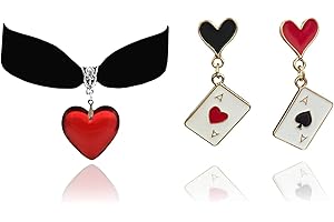 CHOISTILY Red Heart Necklace Earrings Set Queen Costume Accessories Black Choker Necklaces for Woman Halloween Vampire Blood Necklace Heart Charm Necklace Heart Dangle Earrings