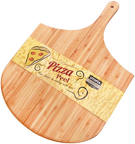 Bamboo Wood Pizza Peel, Paddle for Homemade Pizza and Bread Baking, Great for Cheese Board, Platter, Pizza Swooping, Wide Handle - By Utopia Kitchen