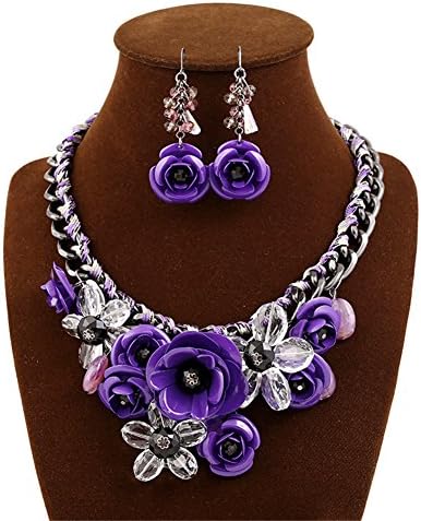 Kexuan Luxury Fanshion Jewelry Sets With Statement Necklace And Earings (Purple)